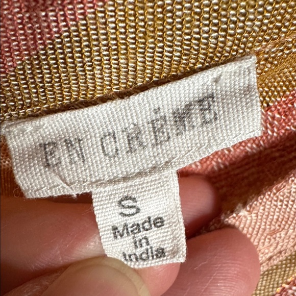 NWT En Crème Boho Metallic Stripe Peasant Top Tassel Tie V-Neck Size Small - Picture 3 of 9